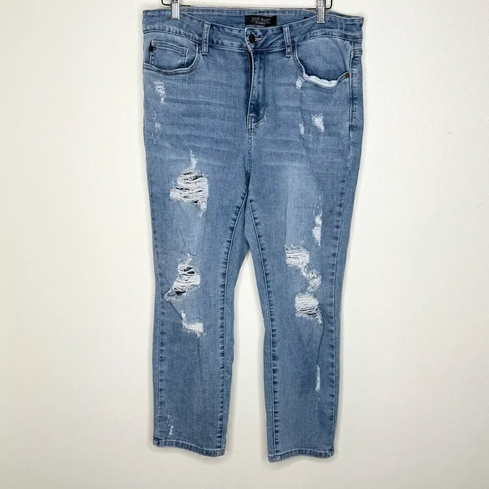 Judy Blue Boyfriend Fit Medium Wash Distressed Ankle Inseam - Women’s US 16W